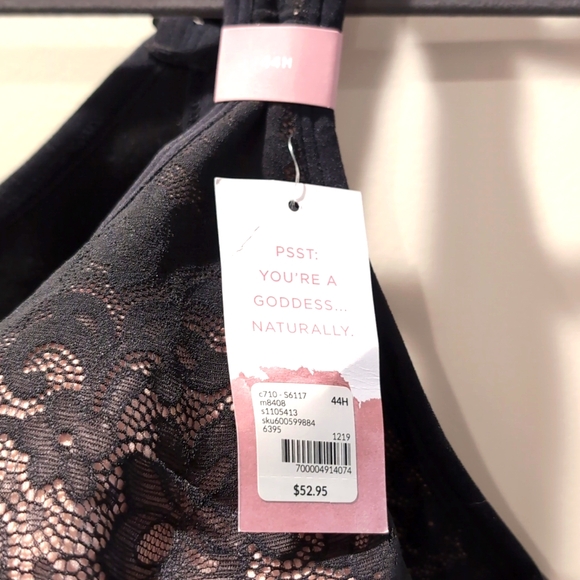 Bra - Cacique Unlined Full Coverage Cotton Blend No Wire Black Lace Bra 44H NWT - Picture 3 of 5